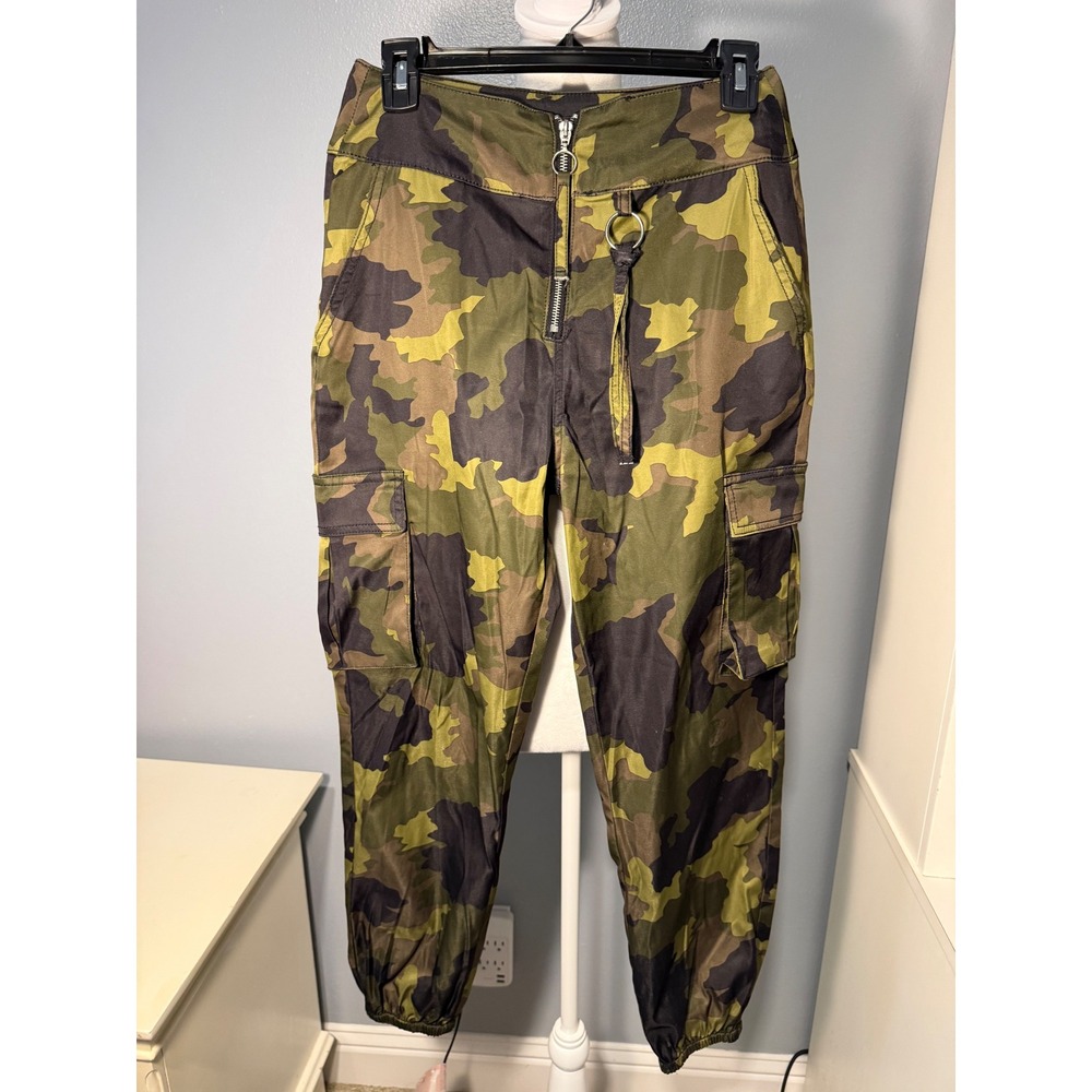 Wild Fable Green Camo Cargo Jogger Pants High Rise Zipper Front Size 2
